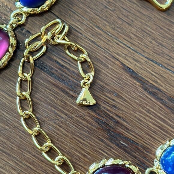 Vtg 80s/90s Liz Claiborne gold necklace with multi colored iridescent stones - Picture 4 of 5